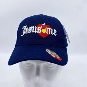Jesus Loves Me Christian Hats Adult OSFA‎ Blue Strap Back Baseball Cap Mens NEW